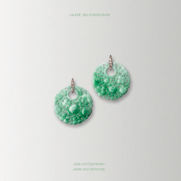 JADE GARDEN Earrings jade garden genuine Chinese jade earrings set with green garnets 750/000 yellow gold wearing options garnet earrings jade garnet earrings various wearing styles choices